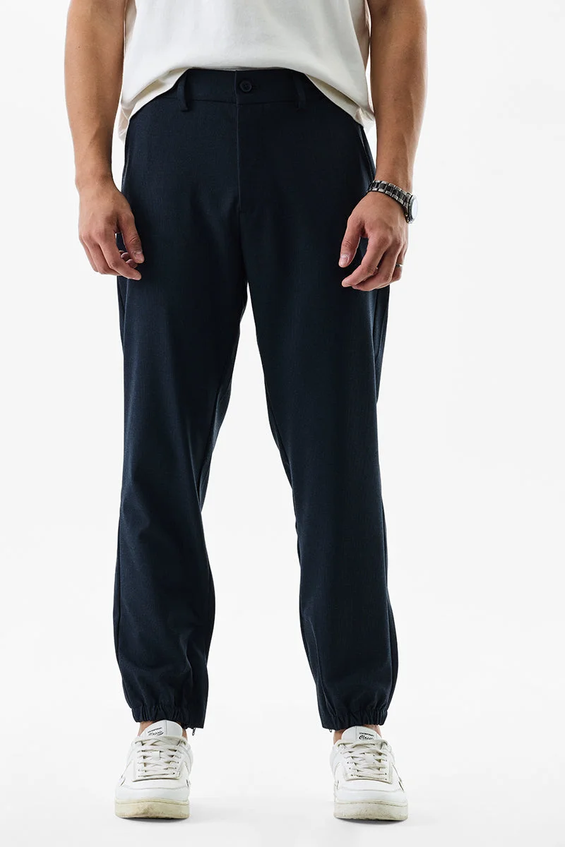 SNITCH Relaxed Fit Stretch Navy Blue Trousers