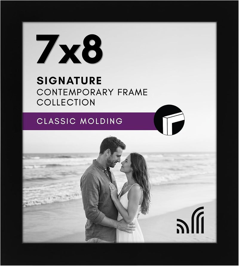 Americanflat 7x8 Picture Frame with Shatter-Resistant Glass - Gallery Style Frame with Engineered Wood - Signature Collection - Photo Frame for Tabletop and Wall Display - Black - Image 1