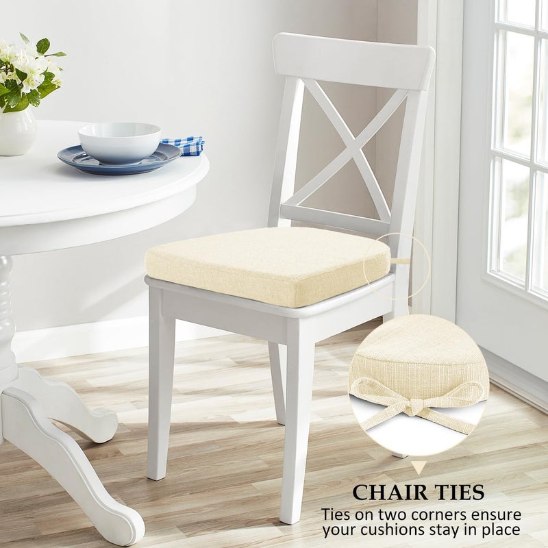 Wellsin Chair Cushions for Dining Chairs 6 Pack - Kitchen Chair Cushions with Ties and Non-Slip Backing - Dining Chair Pads 16"X16"X2", Beige - Image 5
