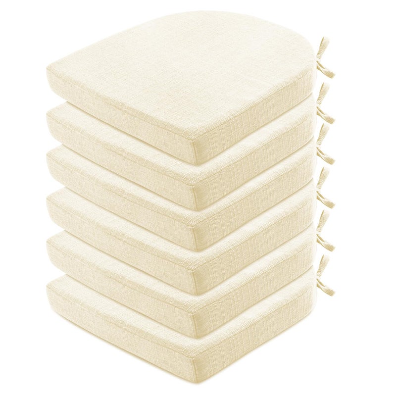 Wellsin Chair Cushions for Dining Chairs 6 Pack - Kitchen Chair Cushions with Ties and Non-Slip Backing - Dining Chair Pads 16"X16"X2", Beige - Image 1