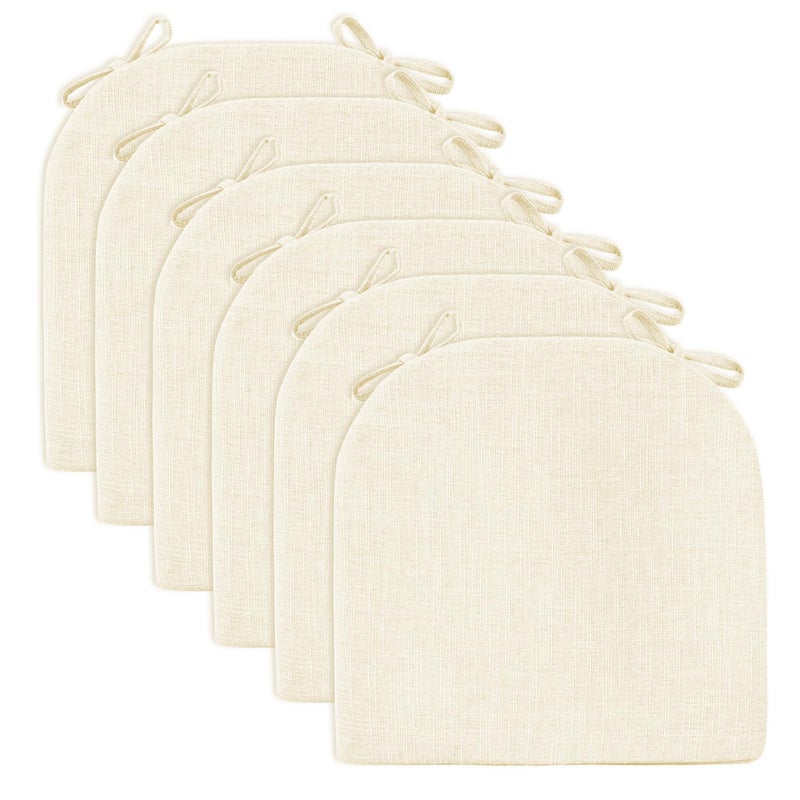 Wellsin Chair Cushions for Dining Chairs 6 Pack - Kitchen Chair Cushions with Ties and Non-Slip Backing - Dining Chair Pads 16"X16"X2", Beige - Image 2