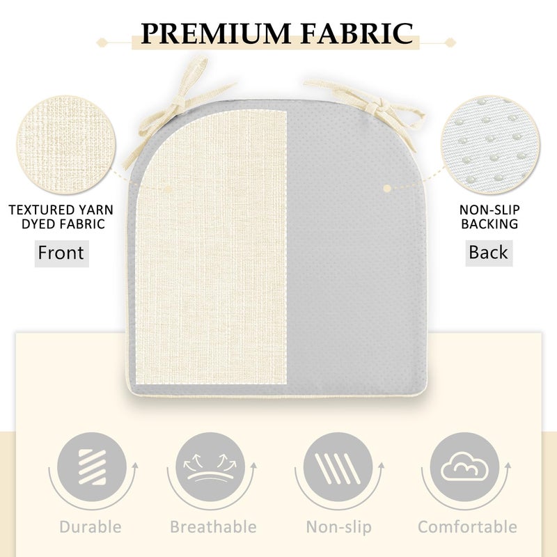 Wellsin Chair Cushions for Dining Chairs 6 Pack - Kitchen Chair Cushions with Ties and Non-Slip Backing - Dining Chair Pads 16"X16"X2", Beige - Image 4