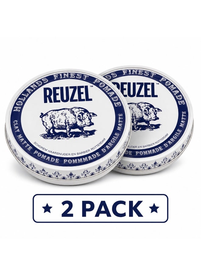 بوميد الشعر REUZEL Clay Matte Pomade ‏35 جم عبوة 2 حبة بثبات قوي ولمسة مطفية لتصفيف شعر الرجال