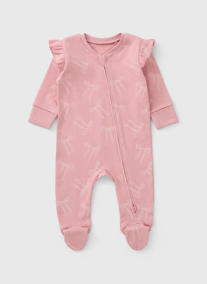 ماتلان Baby Pink Bow Zip Up Sleepsuit