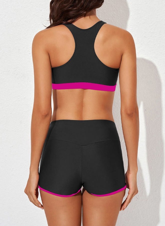Aleumdr Womens Athletic 3 Piece Tankini Swimsuits with Shorts Swim Tank Tops with Sports Bra and Boyshorts Bathing Suits, Rose, XL - Image 4