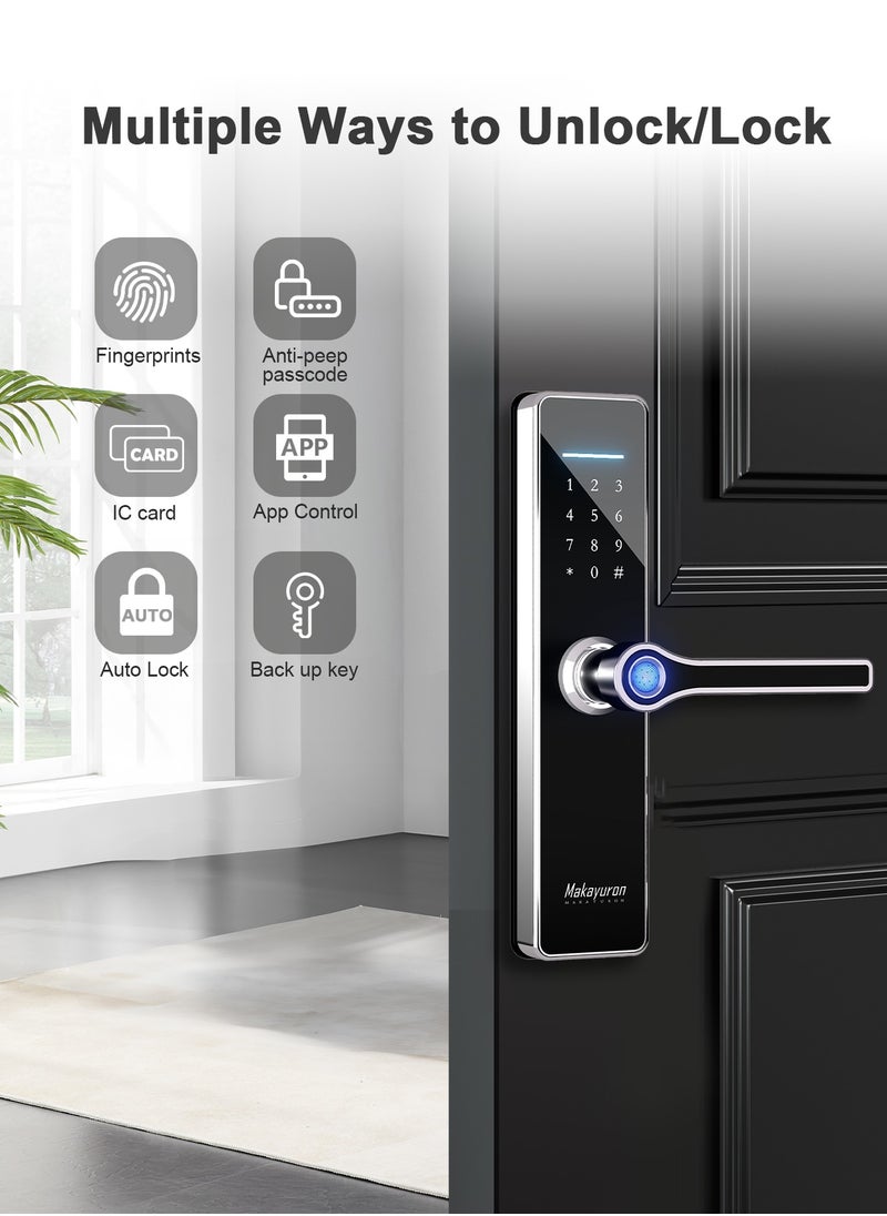 Makayuron Smart Lock Smart Door Lock  with 5 Unlocking Methods: Fingerprint, Password, NFC, Mechanical, Bluetooth, Emergency Charging Port, and Stainless Steel Design  - Image 2