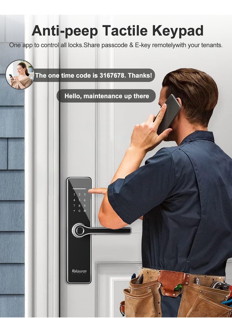 Makayuron - Smart Lock Smart Door Lock  with 5 Unlocking Methods: Fingerprint, Password, NFC, Mechanical, Bluetooth, Emergency Charging Port, and Stainless Steel Design - Image 1