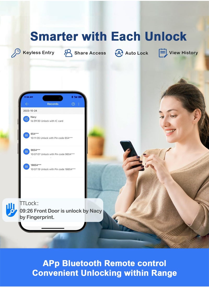 Makayuron Smart Lock Smart Door Lock  with 5 Unlocking Methods: Fingerprint, Password, NFC, Mechanical, Bluetooth, Emergency Charging Port, and Stainless Steel Design  - Image 4