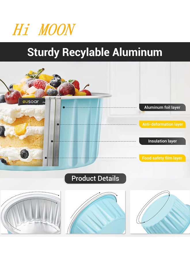 Hi Moon 25Packs 5oz Disposable Ramekins with Lids, Lake Blue Aluminum Foil Mini Muffin Liners, Dessert Cheesecake Pan Creme Brulee Cupcake Ramekins Containers for Catering Gathering Club Wedding Party  - Image 5