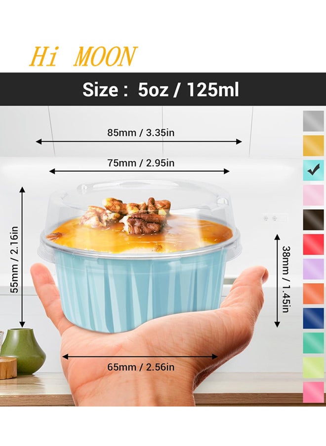Hi Moon 25Packs 5oz Disposable Ramekins with Lids, Lake Blue Aluminum Foil Mini Muffin Liners, Dessert Cheesecake Pan Creme Brulee Cupcake Ramekins Containers for Catering Gathering Club Wedding Party  - Image 4