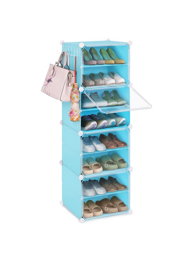 ABOUT SPACE Shoe Rack Organizer - 12 Layer Shoe Stand with Hanger & Door for Home - DIY 16 Pair Portable, Expandable 4 Cube Shoe Stand for Women, Men, Outdoor (Blue- L 40 x B 30 x H 120 cm) - Plastic - Image 1
