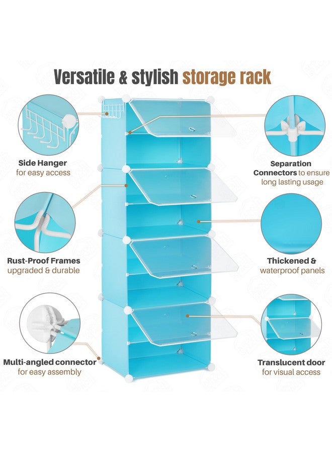 ABOUT SPACE Shoe Rack Organizer - 12 Layer Shoe Stand with Hanger & Door for Home - DIY 16 Pair Portable, Expandable 4 Cube Shoe Stand for Women, Men, Outdoor (Blue- L 40 x B 30 x H 120 cm) - Plastic - Image 3