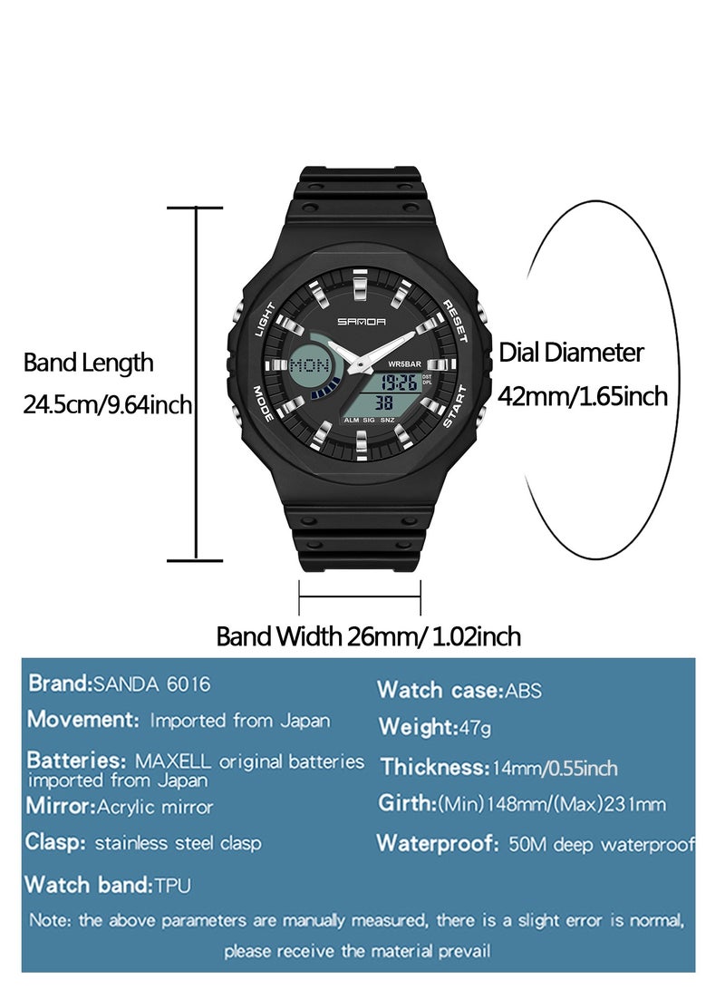 SANDA G- Style Top Luxury Men's Quartz Watches Waterproof Men Sport Watch Dual Display LED Digital Wristwatch - Image 2