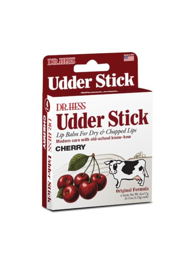 Dr Hess Original Udder Stick SPF Lip Balm Soothing Moisturizer Sun Screen Balm for Dry Lips with Jojoba Beeswax Shea Butter Total Lip Care Hydration Repair Cherry Flavor 4 Pack - Image 4