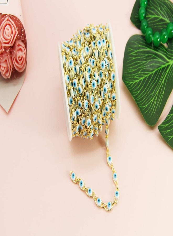 PAMIR TONG Handmade Turkish Evil Eye Beaded Link Chain with Golden Plated Brass Findings for Bracelet Necklace Glass Mask Decoration Shoes Clothes Jewelry Making (CC45) - Image 3