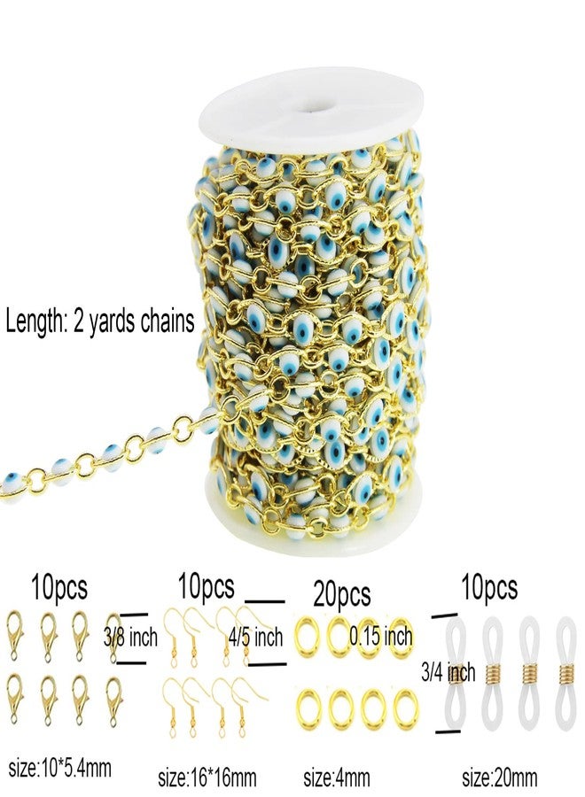 PAMIR TONG Handmade Turkish Evil Eye Beaded Link Chain with Golden Plated Brass Findings for Bracelet Necklace Glass Mask Decoration Shoes Clothes Jewelry Making (CC45) - Image 2