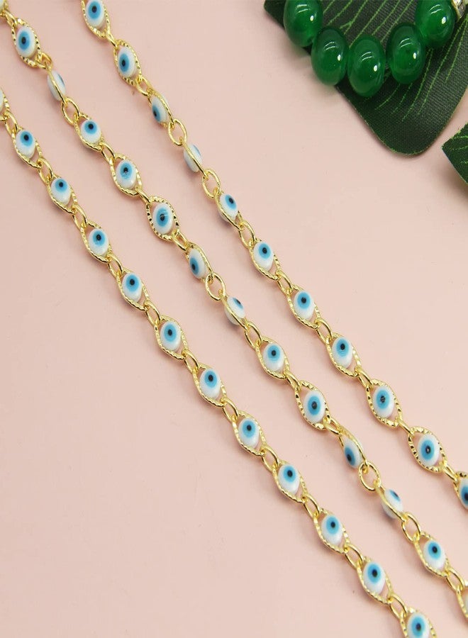 PAMIR TONG Handmade Turkish Evil Eye Beaded Link Chain with Golden Plated Brass Findings for Bracelet Necklace Glass Mask Decoration Shoes Clothes Jewelry Making (CC45) - Image 5