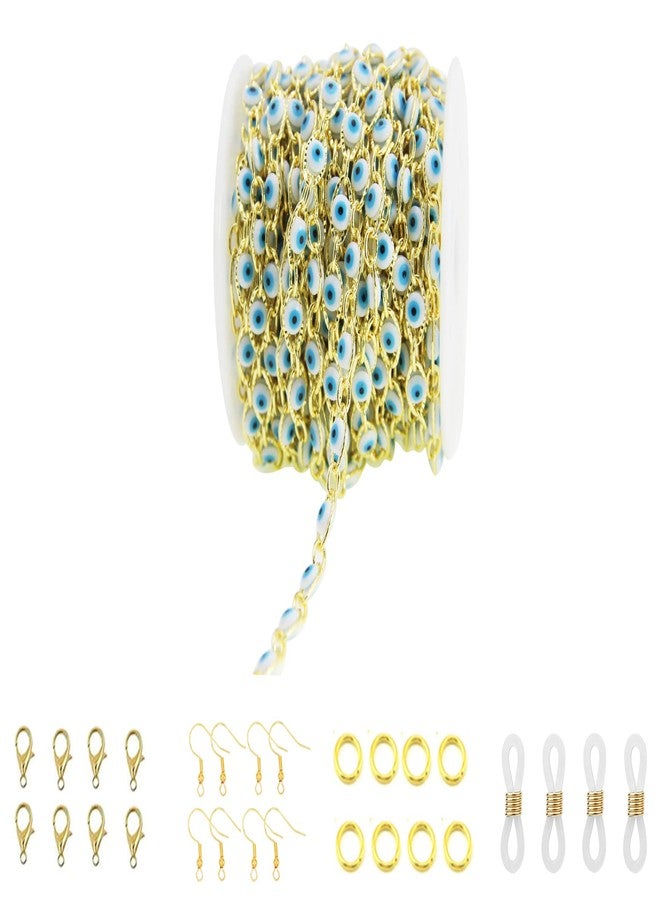 PAMIR TONG Handmade Turkish Evil Eye Beaded Link Chain with Golden Plated Brass Findings for Bracelet Necklace Glass Mask Decoration Shoes Clothes Jewelry Making (CC45) - Image 1
