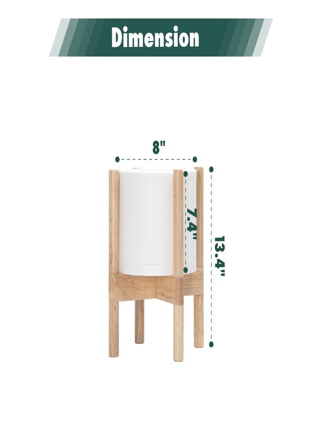 D'vine Dev Planter Pot with Stand - 8 Inch Plastic Cylinder Flower Pot with Wood Planter Holder for Indoor, Matte White Pot + Natural Stand, 55-C-J-1 - Image 3