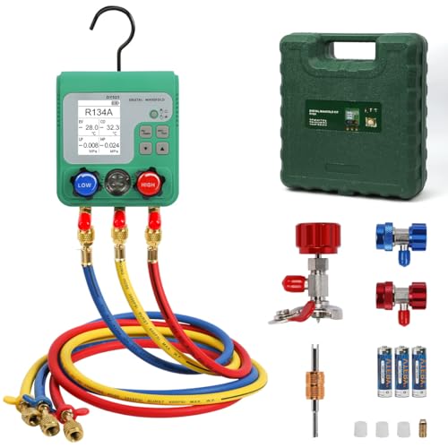 Digital HVAC Gauges Set 92 Refrigerants Digital Manifold Gauge Set Pressure and Vacuum Test HVAC Tools with 3 Hoses AC Kit with R134A Quick Connectors Valve Core Remover 3 Batteries