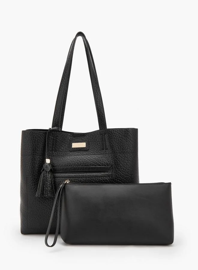 Textured School Tote Bag With Pouch - 34.5x11x30 CM