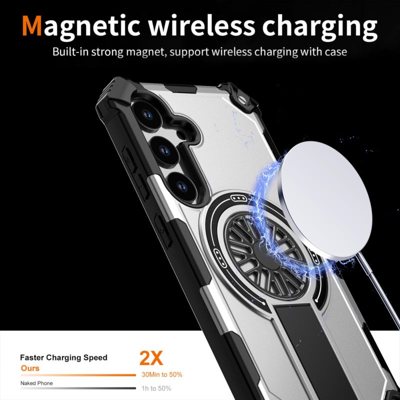 إيروريكس جراب هاتف مقاوم للصدمات مع مسند معدني لهاتف Samsung Galaxy S25 Ultra 5G (فضي) - Image 3