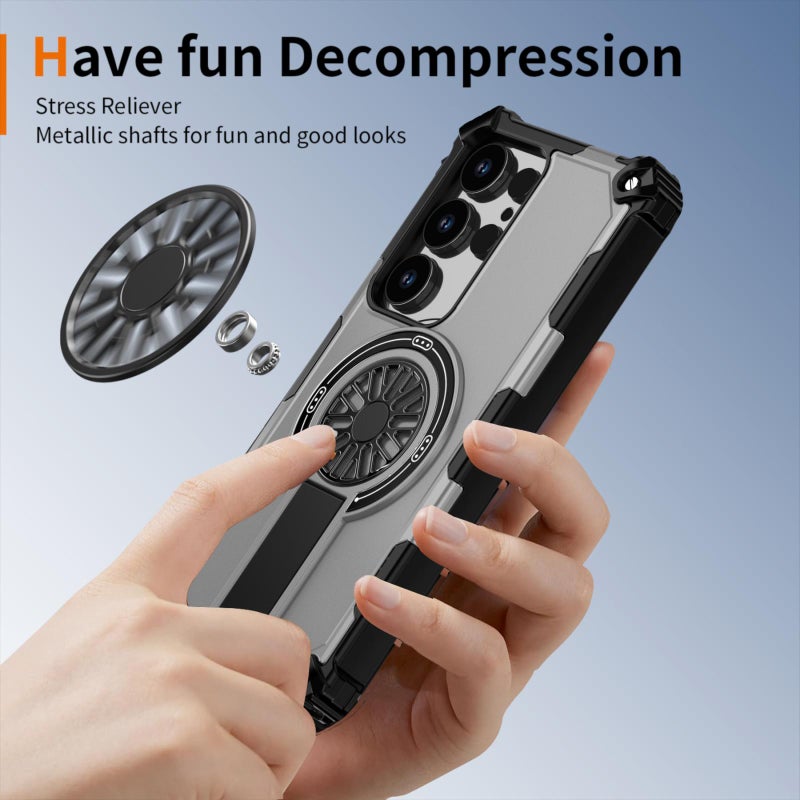 إيروريكس جراب هاتف مقاوم للصدمات مع مسند معدني لهاتف Samsung Galaxy S25 Ultra 5G (فضي) - Image 4