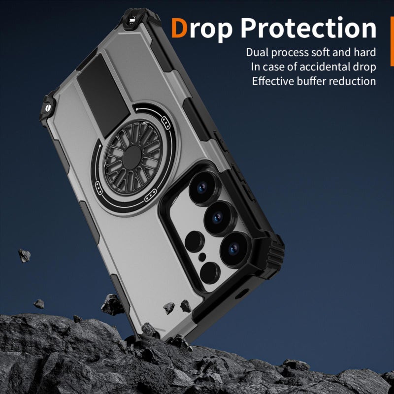 إيروريكس جراب هاتف مقاوم للصدمات مع مسند معدني لهاتف Samsung Galaxy S25 Ultra 5G (فضي) - Image 5