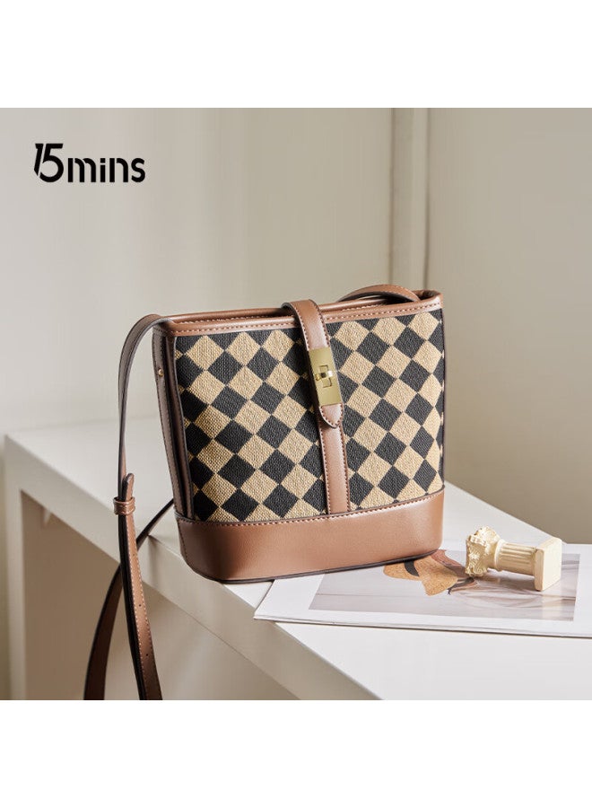 15MINS 15minutes Women's Handbag, Plaid Pattern, New Light Luxury Crossbody Bag, Fashionable Bucket Bag, Ladies' Purse, Birthday Gift - Image 2