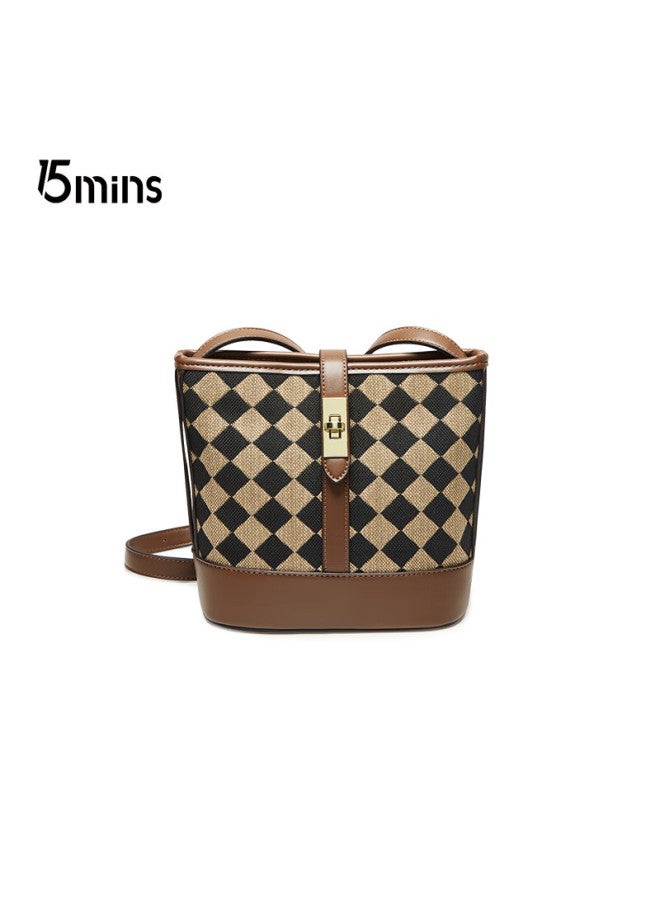15MINS 15minutes Women's Handbag, Plaid Pattern, New Light Luxury Crossbody Bag, Fashionable Bucket Bag, Ladies' Purse, Birthday Gift - Image 5
