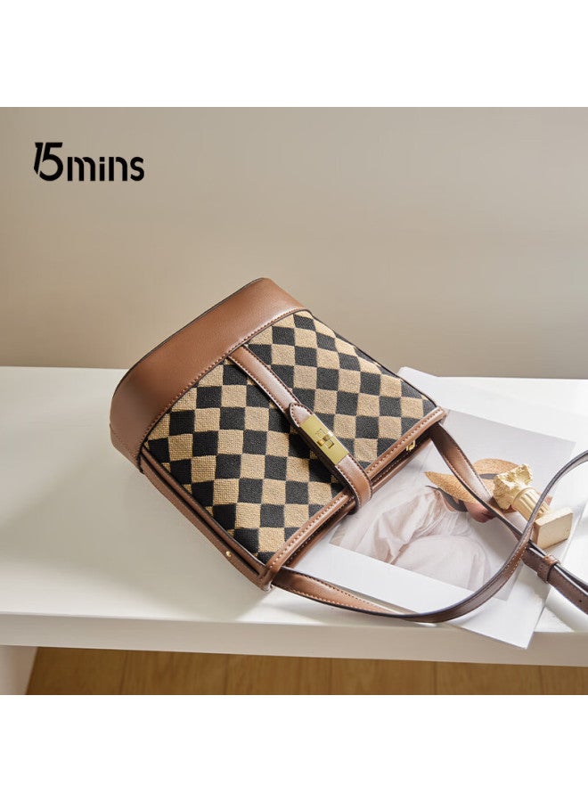15MINS 15minutes Women's Handbag, Plaid Pattern, New Light Luxury Crossbody Bag, Fashionable Bucket Bag, Ladies' Purse, Birthday Gift - Image 3