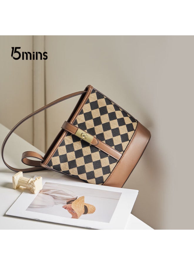 15MINS 15minutes Women's Handbag, Plaid Pattern, New Light Luxury Crossbody Bag, Fashionable Bucket Bag, Ladies' Purse, Birthday Gift - Image 4