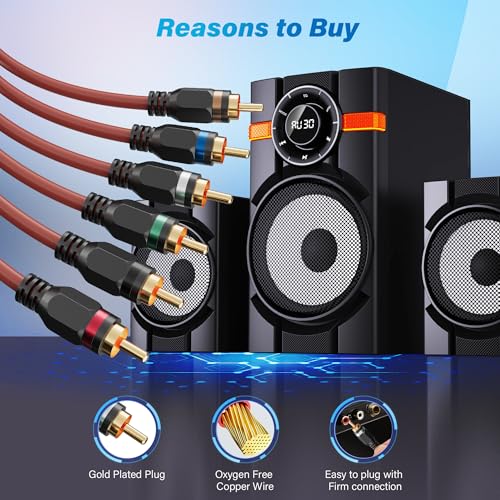 Adoreen 6-Channel RCA Audio Cable 8 Ft, Oxygen Free Copper Male to Male Twisted Pair RCA Interconnect Cable with Noise Reduction, Gold-Plated Premium Series for Car Stereo,Amplifier,Subwoofer,Speaker - Image 4
