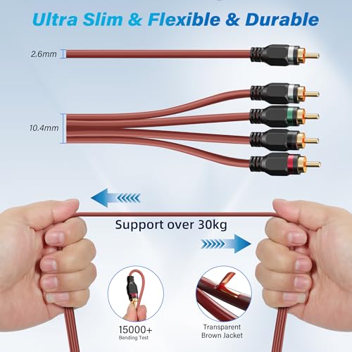 Adoreen 6-Channel RCA Audio Cable 8 Ft, Oxygen Free Copper Male to Male Twisted Pair RCA Interconnect Cable with Noise Reduction, Gold-Plated Premium Series for Car Stereo,Amplifier,Subwoofer,Speaker - Image 3