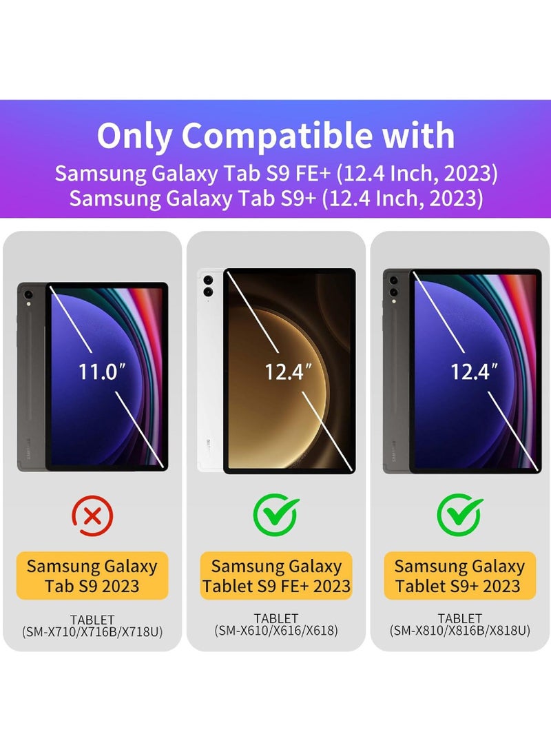 Rock Pow Keyboard Case for Samsung Galaxy Tab S9 FE+ 5G and S9 Plus (12.4-inch) Bluetooth Connection Wireless Keyboard Auto Sleep/Wake Smart Folio with S Pen Holder S9 FE 12.4 Keyboard - Image 2