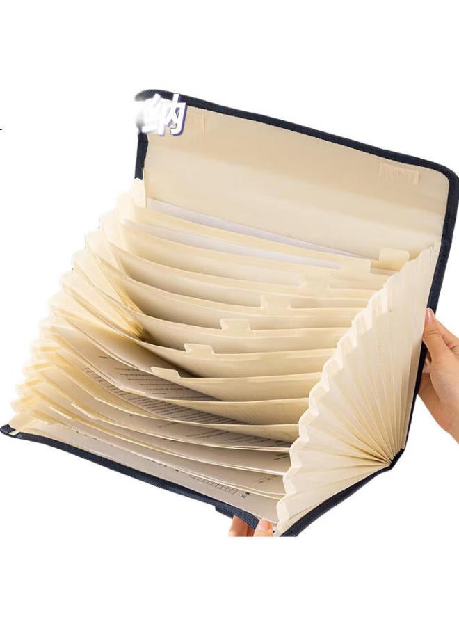 Deli A4/13-Compartment Horizontal Fabric Accordion File Folder, Multi-Layer Document Organizer For Students, Office File Holder, Handbag, Document Case, Random Color, P51 - Image 2