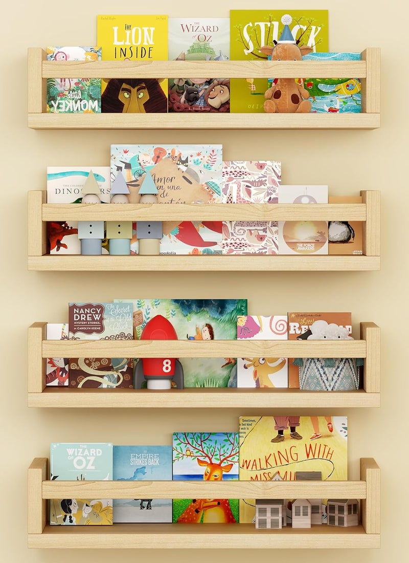 Onlysky Set of 4 Wall-Mounted Kid's Bookshelf - White Floating Nursery Book Shelves - Durable Wood Construction - Ideal for Nursery Decor, Kids Room, Toy Storage, ETJ001 - Image 1
