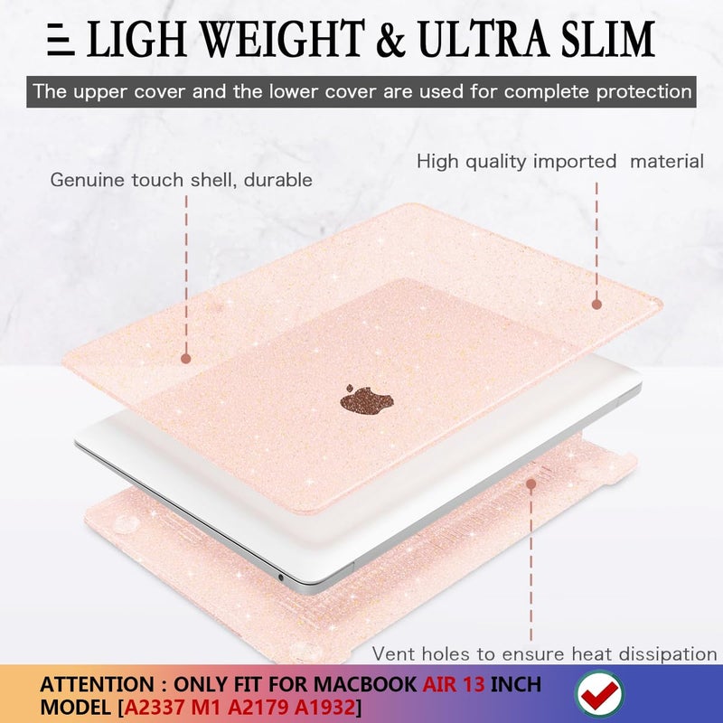 CISSOOK Glitter Pink Case for MacBook Air 13 inch 2021 2020 2018 Release Model A2337 A2179 A1932 with Touch ID, Sparkly Hard Shell Case & Keyboard Cover for MacBook Air 13 M1, Glitter Cherry Pink - Image 4