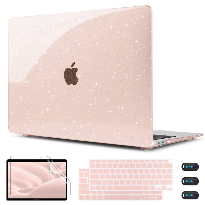 CISSOOK Glitter Pink Case for MacBook Air 13 inch 2021 2020 2018 Release Model A2337 A2179 A1932 with Touch ID, Sparkly Hard Shell Case & Keyboard Cover for MacBook Air 13 M1, Glitter Cherry Pink - Image 1