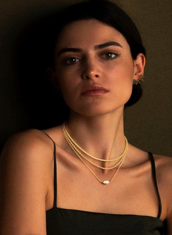 BERISO 14K Gold Plated Layered Necklace for Women, 3 Layer Dainty Gold Necklace with Minimalist Pendant, Elegant Everyday Gold Jewelry Gift, Brass, No Gemstone - Image 5