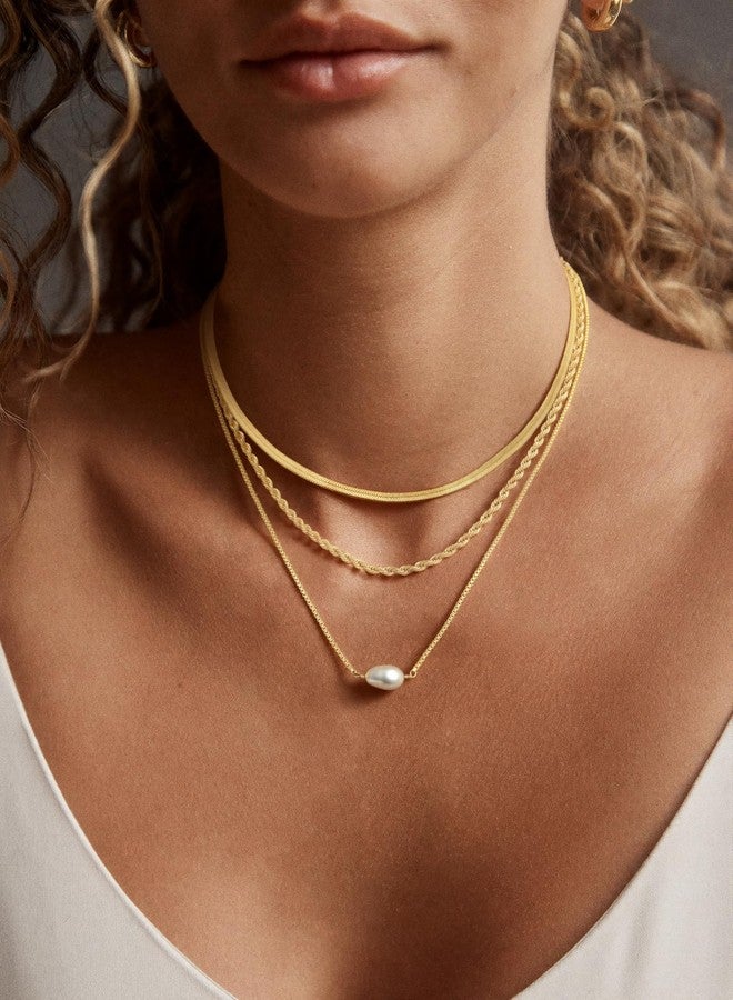 BERISO 14K Gold Plated Layered Necklace for Women, 3 Layer Dainty Gold Necklace with Minimalist Pendant, Elegant Everyday Gold Jewelry Gift, Brass, No Gemstone - Image 4