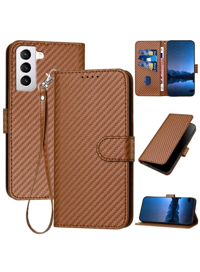 اس-توب جراب لهاتف Samsung Galaxy S21 5G YX0070 جراب هاتف من ألياف الكربون مع مشبك من الجلد مع حبل - Image 1