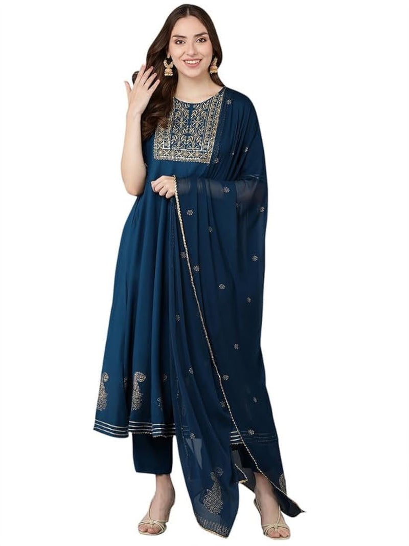 Vaamsi Women's Viscose Rayon Embroidered Kurta Pant With Dupatta (VKSKD1480_S_Teal) - Image 1