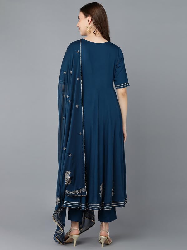 Vaamsi Women's Viscose Rayon Embroidered Kurta Pant With Dupatta (VKSKD1480_S_Teal) - Image 3