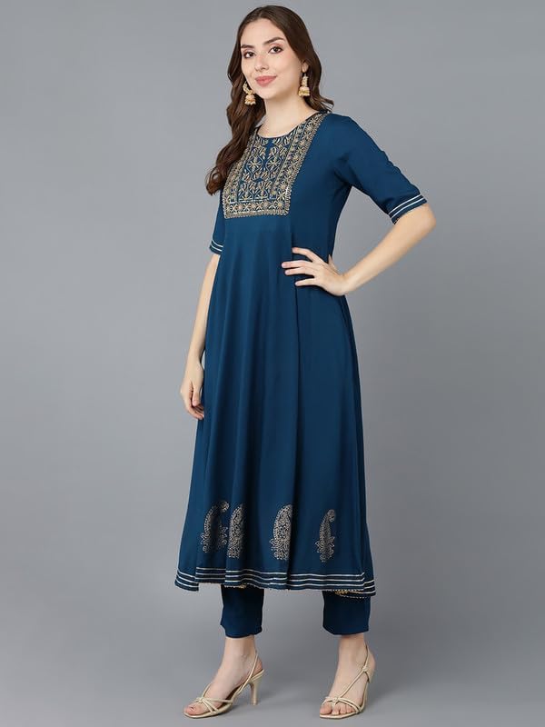 Vaamsi Women's Viscose Rayon Embroidered Kurta Pant With Dupatta (VKSKD1480_S_Teal) - Image 5