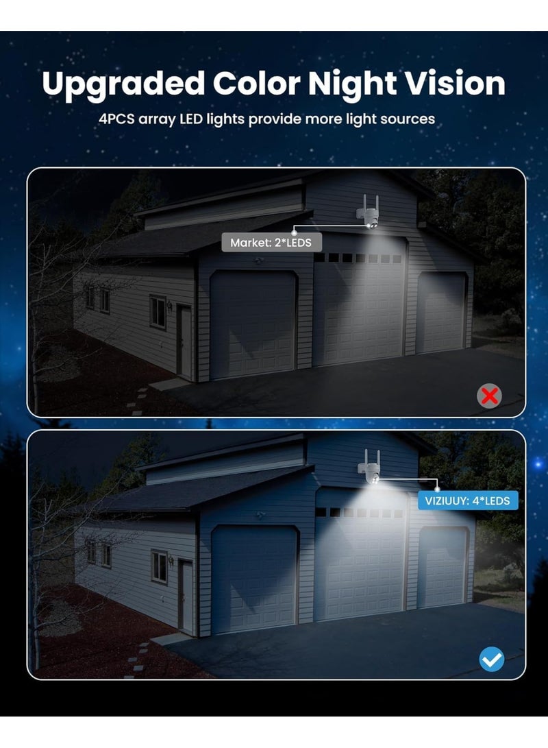 2K Home Security Cameras – 2.4G WiFi Wireless Outdoor Solar/Battery Powered, 360° Viewing, Human Detection, Color Night Vision, Cloud/SD Storage (4-Pack) - Image 3