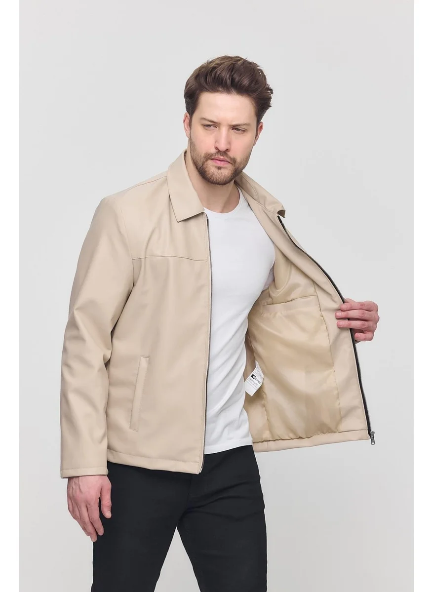 سيفيست Cream Men's Basic Faux Leather Summer Jacket & Coat