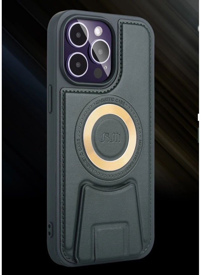 JSJM 12 Pro Max Protective Grip Leather Back Cover with Magnet Stable