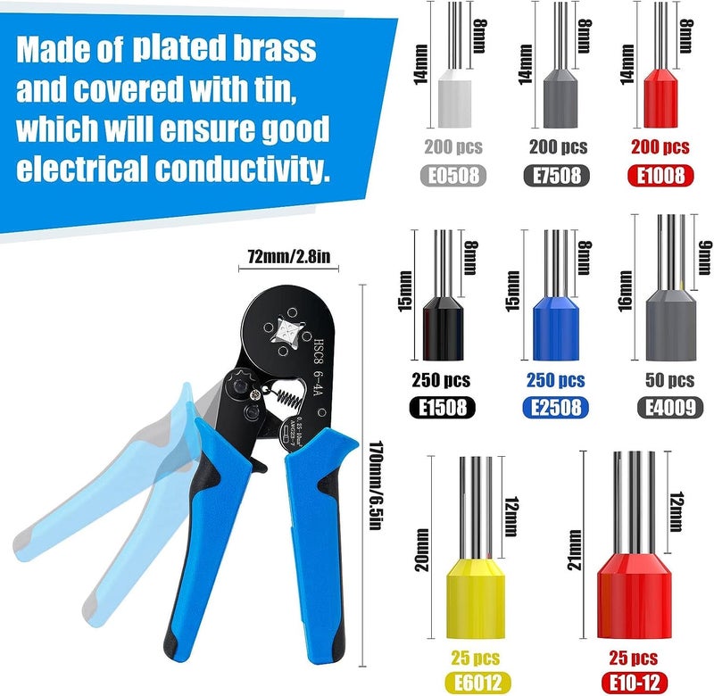 COOLCOLD Tool Kit, Ferrule Crimping Tool Kit, with 1200PCS Wire End Ferrules & Crimper Plier, Self-adjustable Ratchet Tool Set for AWG 23-7 Electrical Wire Connectors, 0.25-10mm² (Farrule Kit) - Image 3
