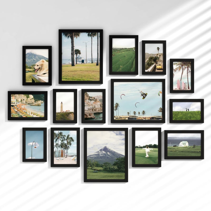 Venusmiles 15 Pack Picture Frames Collage Wall Decor, Gallery Frame Set for Wall Mounting or Tabletop Display, Multi Sizes Including 3pcs 8x10, 6pcs 5x7, 6pcs 4x6, Black - Image 1